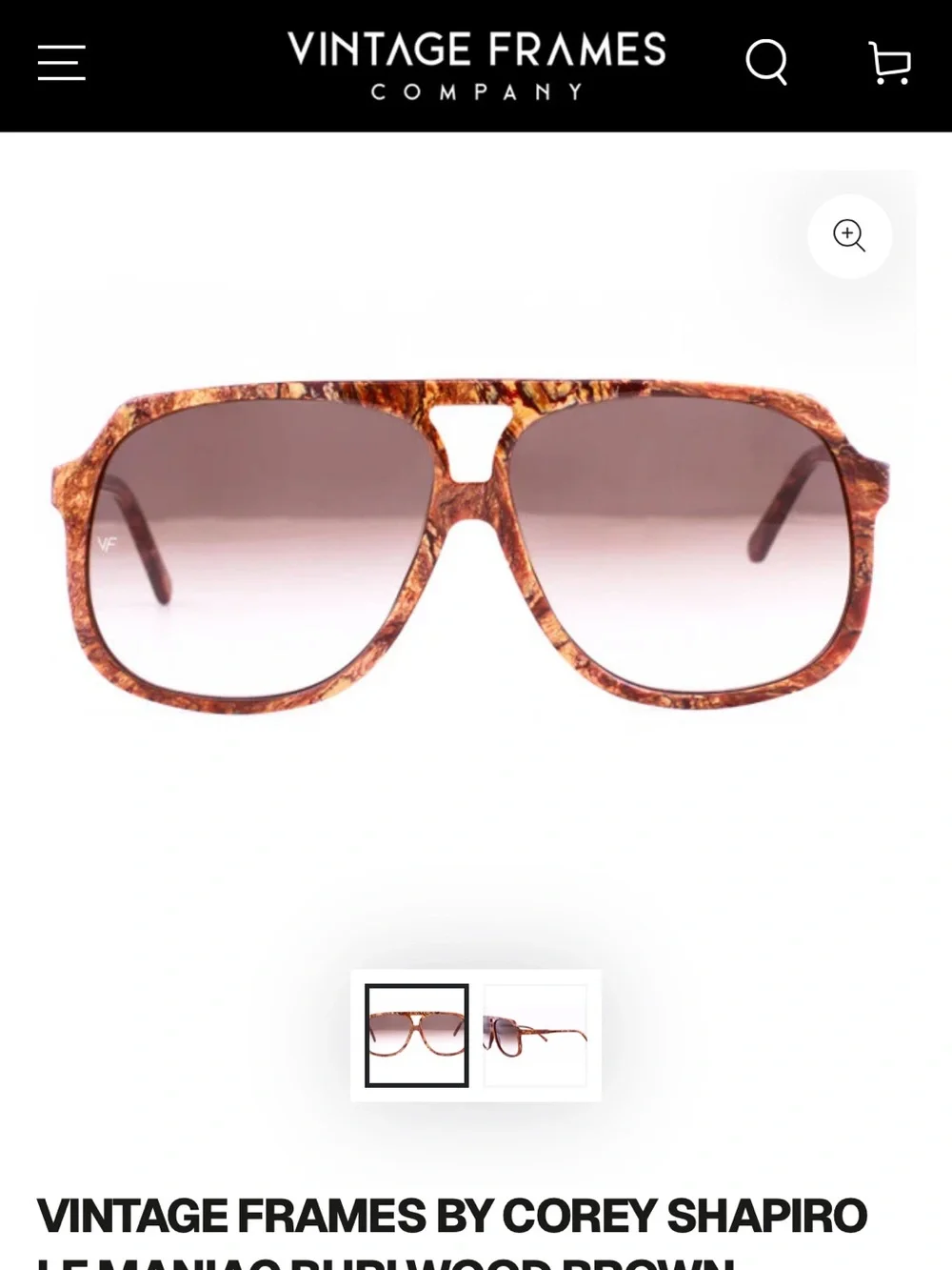 VINTAGE FRAMES BY COREY SHAPIRO LE MANIAC BURLWOOD BROWN NIB